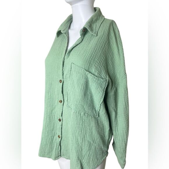 Altar'd State Sage Green Button-Down Shirt Medium - Picture 1 of 4